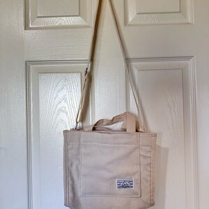 Beige Canvas Tote Bag with Strap